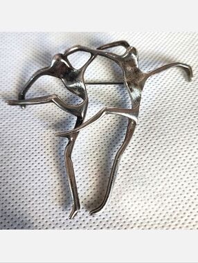 Dancers Dancing Figures Vintage Brooch Signed AJC Abstract Modernist Sterling